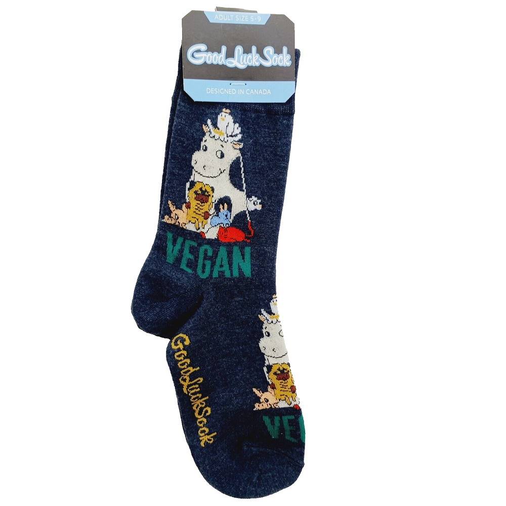 Good Luck Socks Crew Women Boy Vegan Vegetarian Food Rabbit Cow Pig Bird NWT NEW